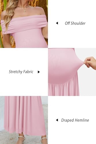 chinese dress ladies Pink Off Shoulder Waist Tie Maternity Maxi Dress main image 1
