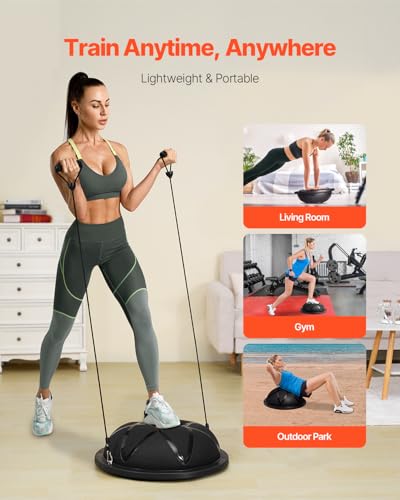 Image of VEVOR Half Exercise Ball Trainer, 23 /26 inch Balance Ball Trainer, 1500lbs Capacity Stability Ball, Yoga Ball with Resistance Bands & Foot Pump, Strength Fitness Ball for Home Gym Full Body Workout