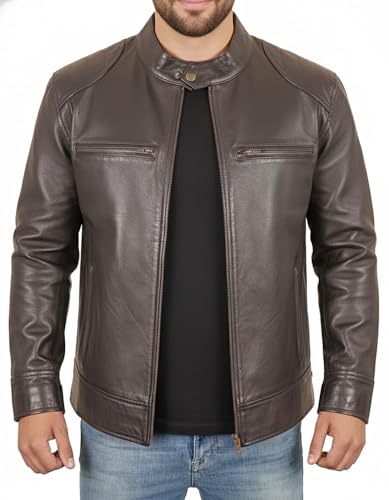 Image of Vintage Cafe Racer Leather Jacket Men Retro Motorcycle Racing Jacket