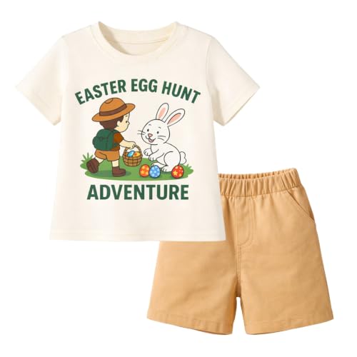 Image of HILEELANG Toddler Boy Summer Outfit Set 2 Piece Short Sleeve T Shirt and Short Soft Breathable Cotton Clothing Sets 2-7T