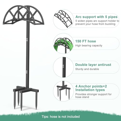 Keten Garden Hose Holder, 4 Spikes Freestanding Outdoor Hose Stand, Heavy Duty Water Hose Holder Rack and Storage Organizer for Lawn/Yard/Garden - Thumbnail 2