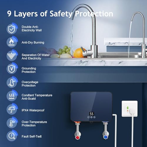 Chauffe-eau Électrique Instantané, 6000W, Installation Sous Évier, Contrôle de Température 30-55°C, Télécommande, 220V – vue 7