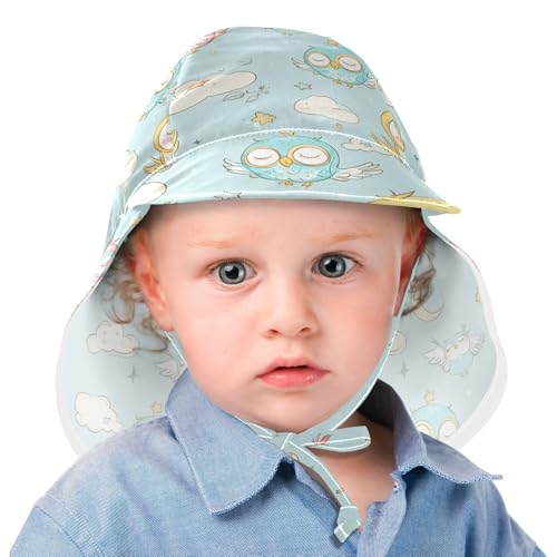 Cartoon Childish Cute Owl Blue Kids Sunhat Baby Boys Beach Play Hats Girls UPF 50+ Protection Wide Brim Traveling Swim2