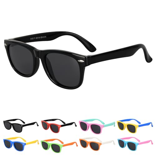 Mdvora Kids Polarized Sunglasses Toddler Sunglasses UV Protection Flexible Rubber Glasses Shades(1pcs Black)