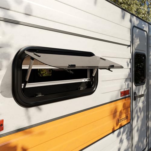 Farosun Wohnwagen Fenster 70x30 cm E13 Ausstellfenster für Wohnmobil und Caravan mit integriertem Insektenschutz Sonnenschutz Seitenfenster für Camper 4mm temperiertes Glas UV-beständig