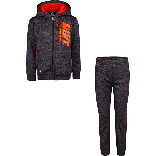 Nike Boy`s Therma Fleece Full Zip Hoodie & Jogger Pants 2 Piece Set (Red(86F417-K08)/Heather Black, 5)