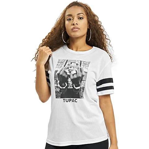 Mister Tee Damen Ladies 2Pac Stripes T-Shirts, White, M Cover