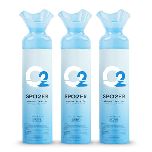 SPOZER Portable 10 Liter Oxygen Canisters, 97% Pure O2, Oxygen Tank for Altitude, Athletes, Exercise Recovery & Breathing Support (3 Pack)