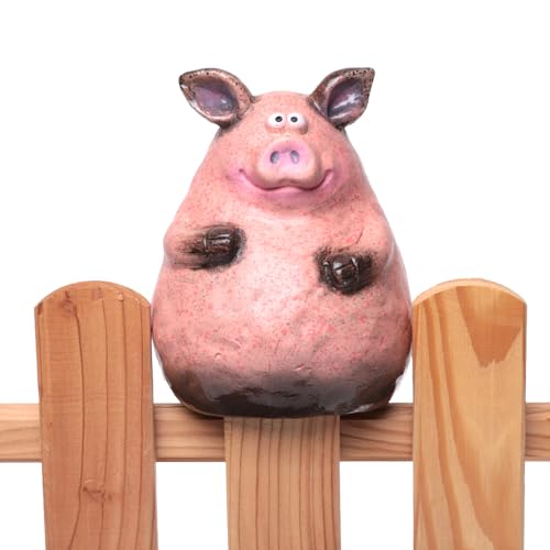 itsisa Zaunhocker Dickes Schwein pink H:16 cm aus Keramik - Zaun Deko Garten Sau Tierfigur Pfostenhocker Zaunfigur Gartendeko Zaunstecker