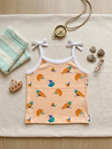 Image of Little Angels Baby Organic Cotton Tie-Knot Sleeveless Jhabla Vest Set | Pack of 4 | Soft & Breathable Printed Tops for Newborn & Infant Girls (0-12 Months)