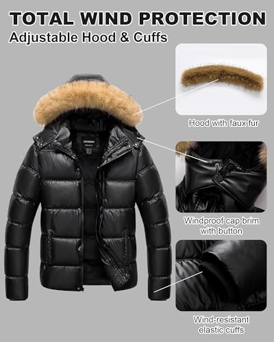 Image of Men's Puffer Jacket Winter Coat Puffy Parka with Fur Hood Waterproof & Windproof Shell Fleece lining 4 Pockets