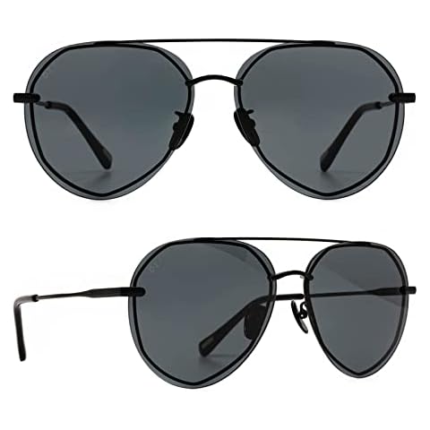 DIFF Lenox Black + Grey, Designer Oversized Aviator Sunglasses for Women UV400 Protection Cover