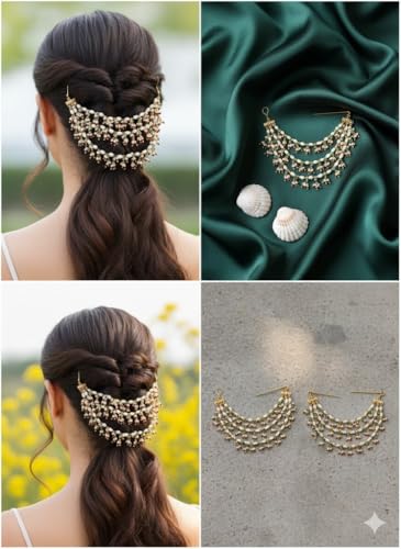 Image of Pearl Beaded Hair Accessory, Gold, Multicolor Stones, Bridal Hair Jewelry, Wedding Hairstyle Clip