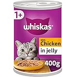 Whiskas 1+ Chicken in Jelly Pack of 12 x 400 g Cans, Adult Cat Wet Food