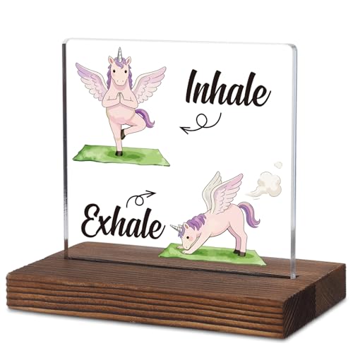 Funny Yoga Unicorn Inhale Exhale Acrylic Decor, Motivational Gifts for Yoga Enthusiast Unicorn Lovers Coworker, Cute Unicorn Yoga Sign for Home Office Workers Gym Mental Health Decorative KAS68