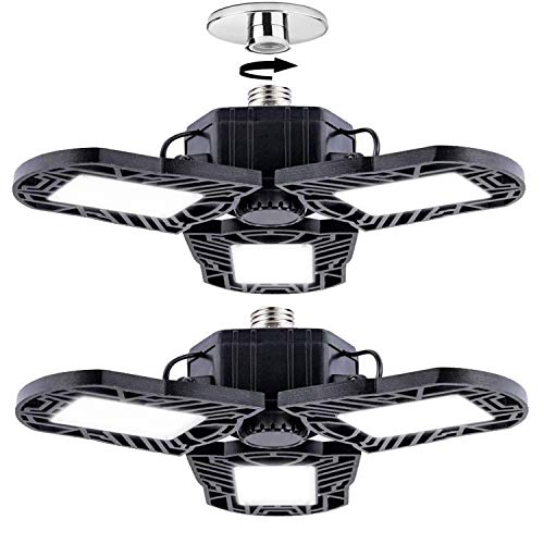2 Pack LED Garage Lights 80W,Three Panel Deformable Garage Lighting,8000LM High Bright LED Garage Light 6000K 110V E26/E27 Super Bright Adjustable LED Ceiling Lights for Garages Warehouse