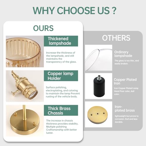 Shenmoyl Battery Operated Wall Sconce with Amber Striped Shade Pattern Glass Adjustable Chain Retro Gold Wall Mounted Light, Modern Wall Lamp Fixtures Decor for Bedside Bedroom Indoor Doorway Shenmoyl Battery Operated Wall Sconce with Amber Striped Shade Pattern Glass Adjustable Chain Retro Gold Wall Mounted Light, Modern Wall Lamp Fixtures Decor for Bedside Bedroom Indoor Doorway - Image 9