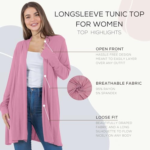 Image of Azules Long Sleeve Womens Cardigan, Flowy Longer Rayon Sweater Lightweight Cardigan for Casual or Dressy Outfits