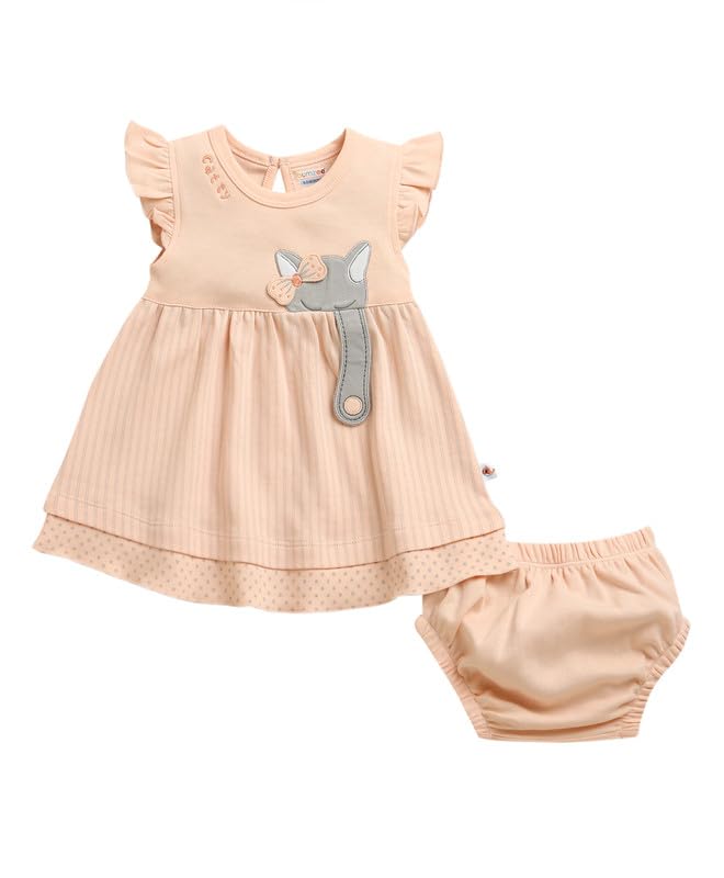 Image of BUMZEE Girls Regular Fit Cap Sleeves Round Neck Cotton Frock with Panty