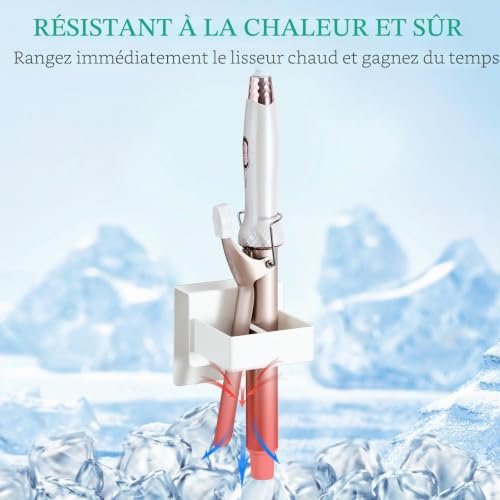 LOXSUN Support pour lisseur, Porte Mural pour sèche-Cheveux, Support pour Fer à friser en métallique, Porte seche Cheveux adhésif, pour salles de Bains, Salons de Coiffure et coiffeuses (‎Blanc) – vue 6
