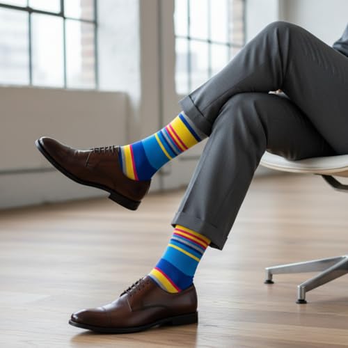 Image of DYNAMOCKS Men's and Women's Combed Cotton Stripes Crew Length Socks (Pack of 4) (Multicolour, Free Size)