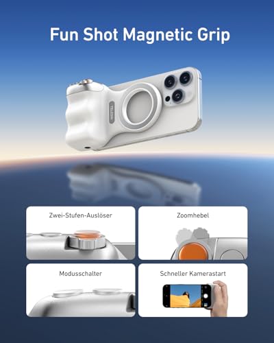 TELESIN Fun Shot Smartphone Handle Grip, Magnetic Smartphone Grip mit Abnehmbarer Bluetooth-Fernbedienung - 1/4 Gewinde - Unterstützt USB-C-Aufladung, Handgriff für iPhone Android Selfie Vlog TIKTOK