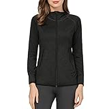 AMZSPORT Chaqueta Deportiva con Capucha para Mujer con Bolsillos con Cremallera, Negro XL