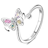 【925 Sterling Silber Ring】Süßer Schmetterlings-Statement-Ring ist aus 925 Sterling Silber gefertigt. Hypoallergen und freundlich zu empfindlicher Haut, Haut nicht grün werden, anlaufen oder verblassen, langlebig und angenehm zu tragen.