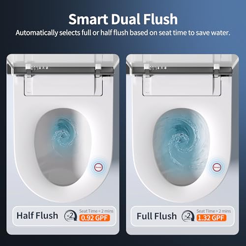 Image of DeerValley Artistic Smart Toilet, Auto Open /Close, Quiet 1000g MaP Auto Dual Flush, Foam Shield, Pump-Assisted, ADA Height, One-Piece Toilet with Adaptive Temperature Control for Seat, Water and Dryer