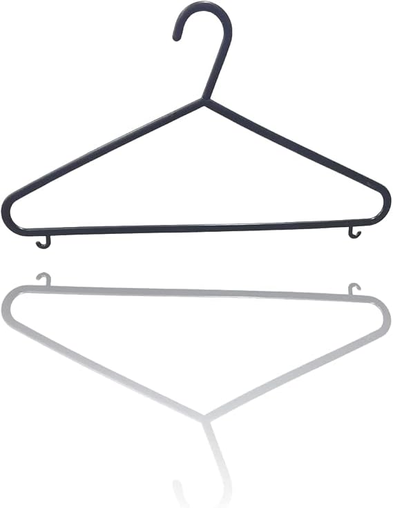 REQUISITE NEEDS Standard Coat Hangers Black Colour Strong Plastic Adult Clothes with Suit Trouser Bar and Lips 37.5cm Wide (Pack of 100)