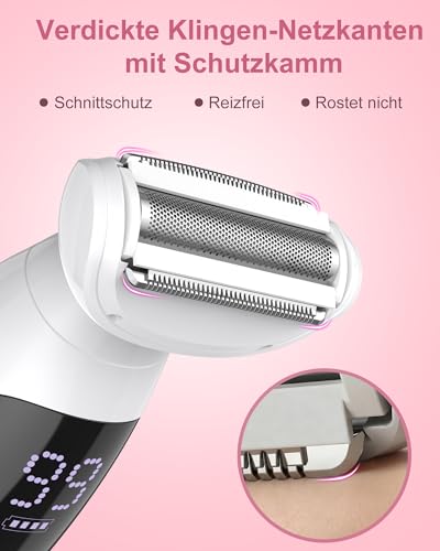 Rasierer Damen,3-In-1 Intimrasierer für Frauen & Gesichtshaarentferner für Frauen,IPX7 Wasserdicht, Nass&Trocken,Damenrasierer Elektrisch für Bikinizone,Achseln,Beine,Bikini Trimmer mit USB Aufladung