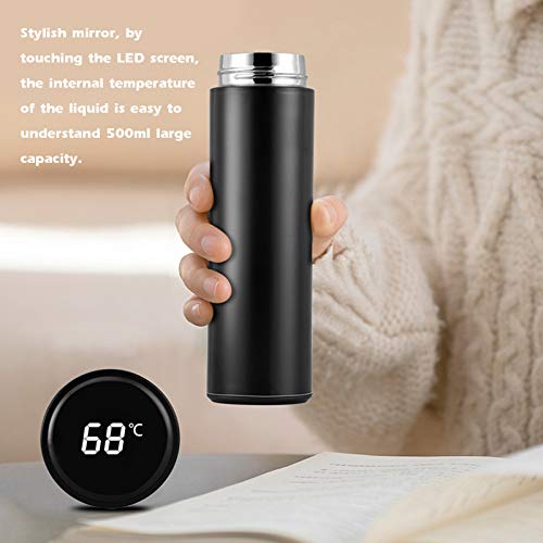 DECDEAL Copo de vácuo 500ml Visor LED de temperatura Garrafa de água de aço inoxidável de parede dup
