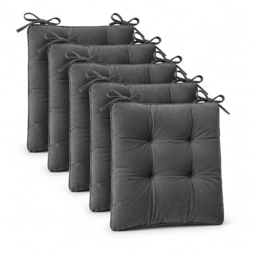 Image of BSB HOME Pack of 6 Chair Pad Cushions with Tie Straps, Tufted Seat Cushions for Dining, Office & Wooden Chairs, Soft Comfortable Chair Pads with Durable Stitching, 16 x 16 Inches - Slate Grey