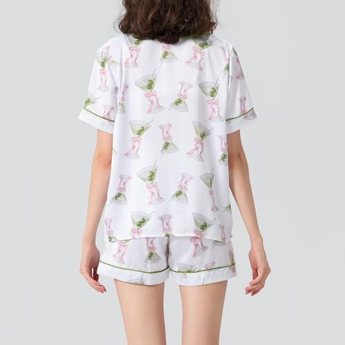 Women Silk Satin Pajama Shorts Set Y2k 2 Piece Outfits Matching Pj Set Cute Short Sleeve Preppy Shirt Pjs Short Set3