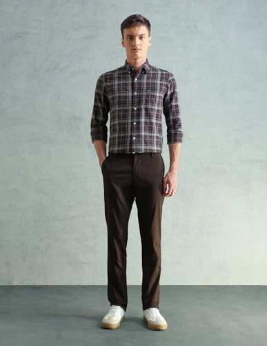 Image of Arrow Sport Men Slim fit Cotton Checked Long Sleeves Spread Collar Shirt