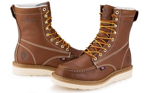 SUREWAY 8in Waterproof Moc Toe Work Boots for Men - Soft Toe,Premium Full-Grain Leather,Safety Wedge Work Boots/Shoes,Comfort Insole,Oil/Slip Resistant,GoodyearWelt,Industrial Construction TBCO4