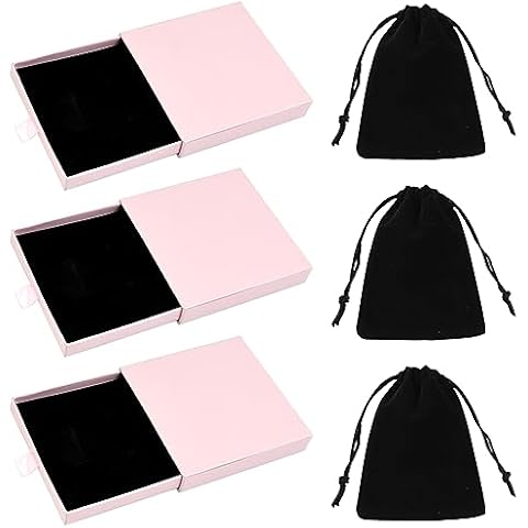 Udewo 3 PCS Pink Velvet Jewellery Boxes Cover