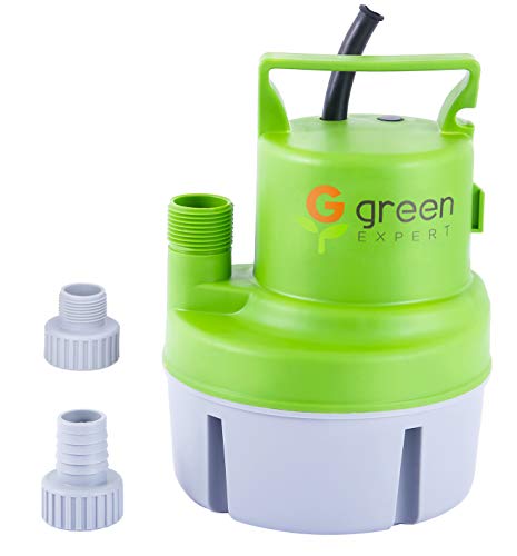 Green Expert 1/6HP Portable Utility Pump Submersible Max.1056GPH High Flow Efficiently for Clean Water Removal Small Basement Flood Drainage Suit to Standard Garden Hose 25ft Long Power Cord, 203617