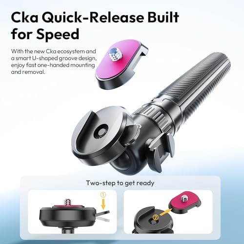 Image of ULANZI MT90 2-in-1 Selfie Stick Tripod with CKA Quick Release, 5-Section Adjustable Aluminum Stand, 360 Ball Head & Cold Shoe for GoPro Hero /DJI Osmo Action /Insta360, Compact Cameras