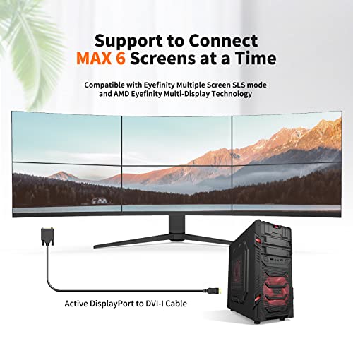 Image of CableCreation Active DisplayPort to DVI Cable, 6FT DP to DVI-I Cord, Eyefinity Support Multi-Screen, Black