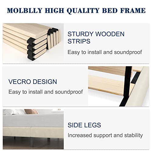 Molblly Queen Bed Frame Upholstered Platform With Headboard And Strong Wooden Slats, Strong Weight Capacity, Non-Slip And Noise-Free,No Box Spring Needed, Easy Assembly,Beige #TOP4
