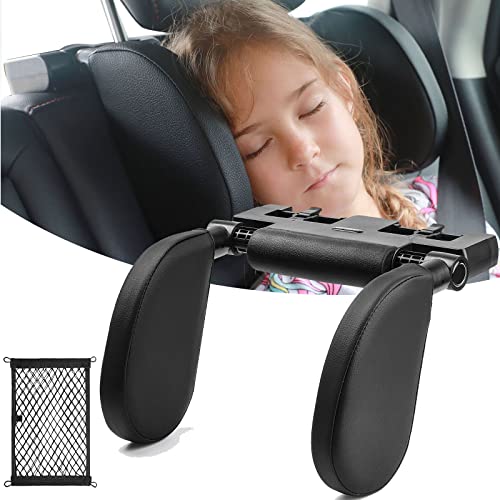 MQFORU Reposacabezas Coche Cojin ,| 2022 Nuevo | 180 °Ajustable Reposacabezas Coche Diseño 3 en 1 con Bolsa de Almacenamiento para el automóvil, para Niño Adulto (Cuero PU, Negro) Cover