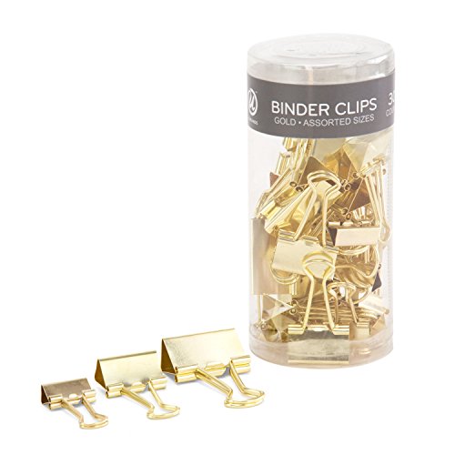 U Brands Binder Clips, Assorted Sizes, Gold Steel, 30-Count