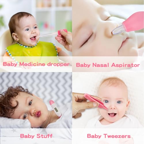 Baby Grooming and Healthcare Kit, Infant Safety Care Set with Hair Brush Comb Nail Clipper Nasal Aspirator Ear Cleaner,Baby Essentials Kit for Newborn Girls Boys (18 in 1, Pink) - Thumbnail 6