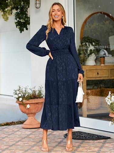 Simplee Womens Casual Long Sleeve Dress Fall Elegant Wedding Guest V-Neck Maxi Floral Dresses 2025 Trendy2