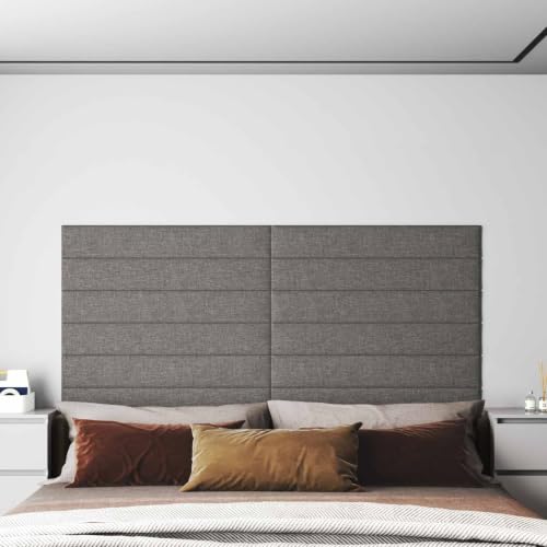 Ziaphsol Lot de 12 têtes de lit murales en tissu gris clair 90 x 15 cm, revêtement mural pour chambre à coucher et intérieur, panneau avec cadre en bois, décoration moderne, montage facile, 5,9 kg