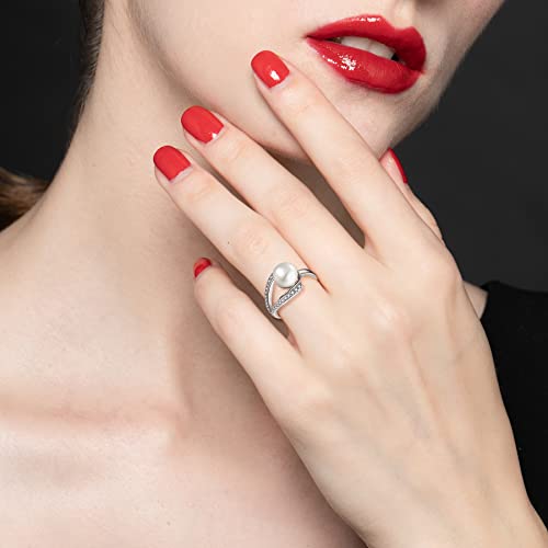 Starchenie Pearl Engagement Ring For Women,9Mm Cultured Freshwater Pearl Cubic Zirconia Ring Sterling Silver Size7 #TOP3