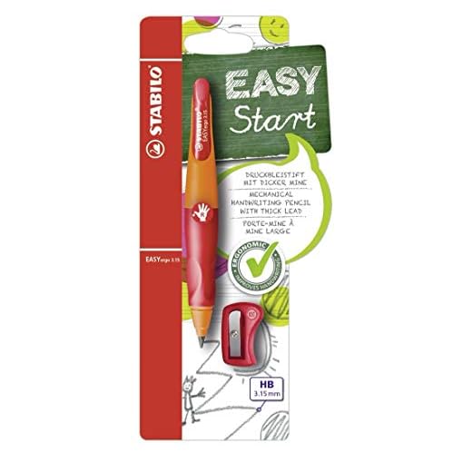 STABILO - Ergonomischer Druck-Bleistift für Rechtshänder - EASYergo 3.15 in orange/rot - inkl. 1 dicken Mine - Härtegrad HB & Spitzer