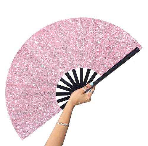 GeGeYa 13 Inch Large Folding Fan-Hand Fan Popping Fan for Line Dancing Clacking Fans for Boots On The Ground Dance,Party,Outdoor,Decoration (Pink Glitter)
