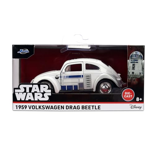 Jada Toys Star Wars Voiture VW Coccinelle R2-D2 (environ 13,5 cm) – 1959 Volkswagen Beetle en métal à l'échelle 1:32 avec portes ouvrantes, véhicule de collection pour enfants et fans de film à partir